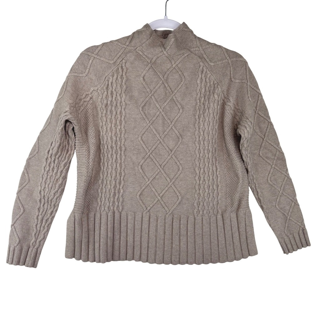 Cyrus Womens Taupe Cable Knit Mock Neck Sweater Size L Diamond Pattern E671903